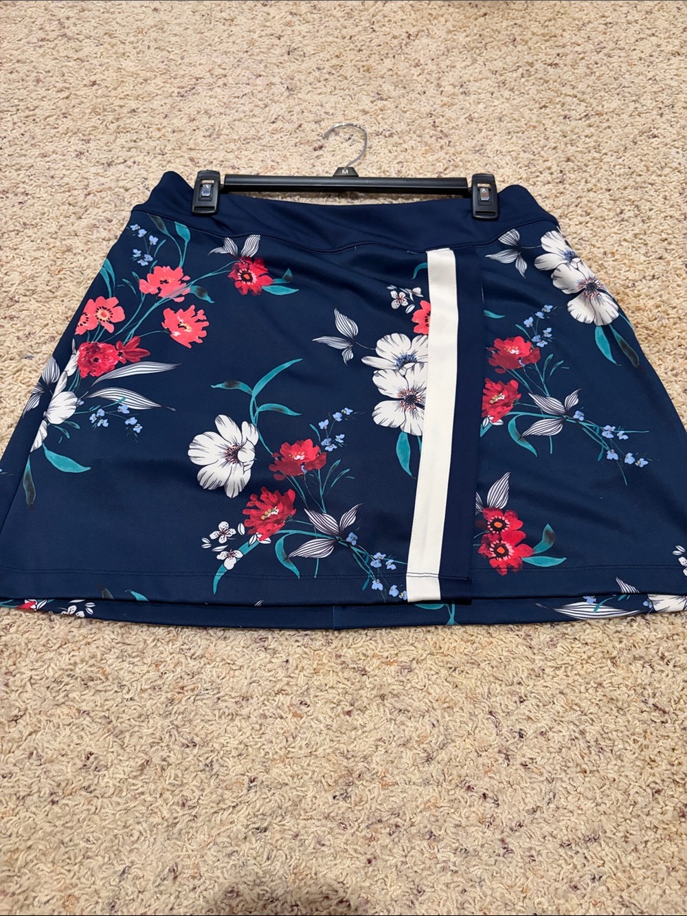 Lady Hagen Navy Floral Mini Skort with White Stripe